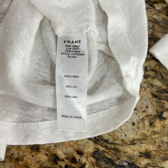 Frame White Linen Shirred Long Sleeve Ruched Front T-Shirt Size M - Picture 6 of 10